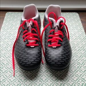 Kids Soccer Cleats Black with Pink Laces